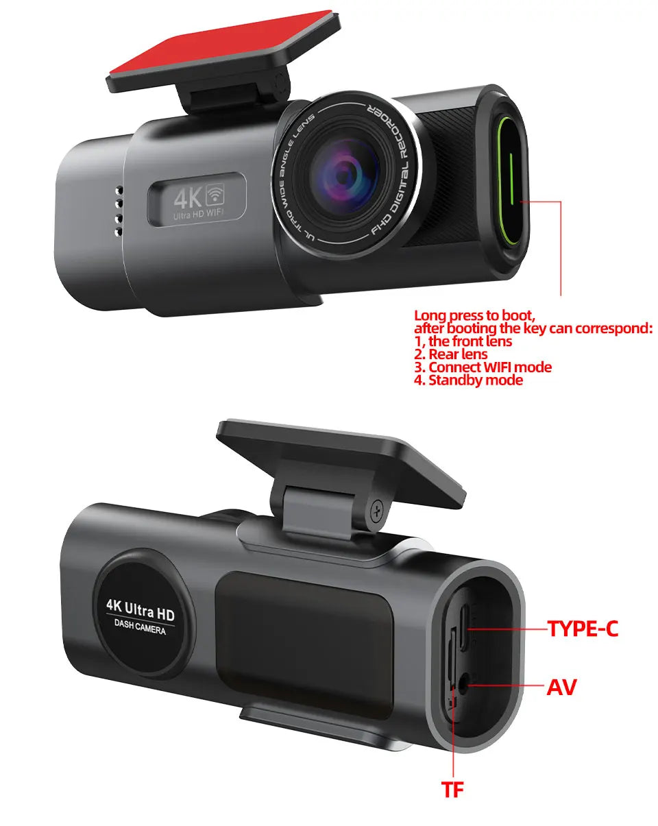 4K Dash Cam with Sony Night Vision, WiFi & GPS | Front & Rear