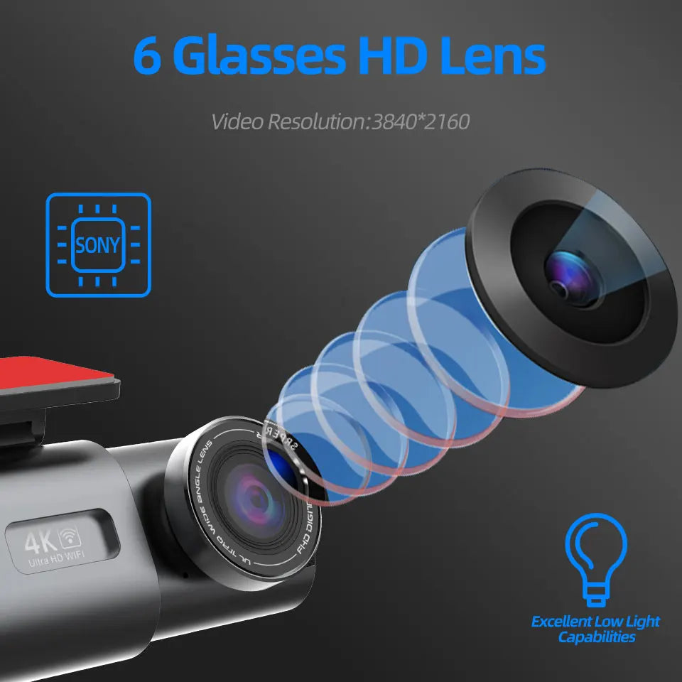 4K Dash Cam with Sony Night Vision, WiFi & GPS | Front & Rear
