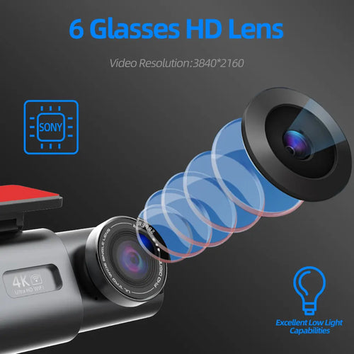 4K Dash Cam with Sony Night Vision, WiFi & GPS | Front & Rear