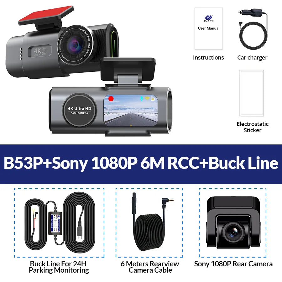 4K Dash Cam with Sony Night Vision, WiFi & GPS | Front & Rear