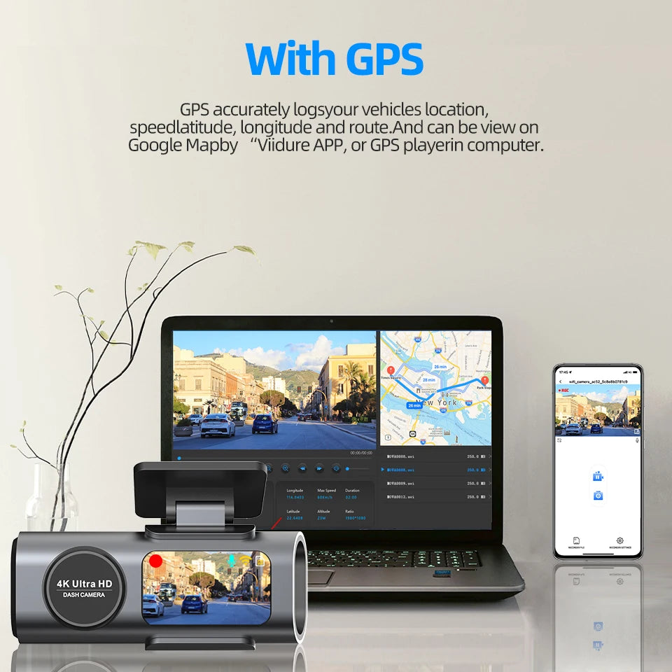 4K Dash Cam with Sony Night Vision, WiFi & GPS | Front & Rear