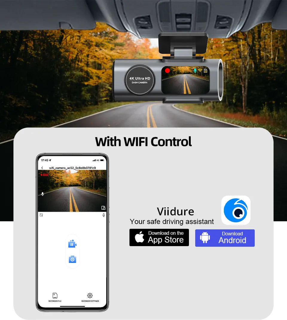 4K Dash Cam with Sony Night Vision, WiFi & GPS | Front & Rear