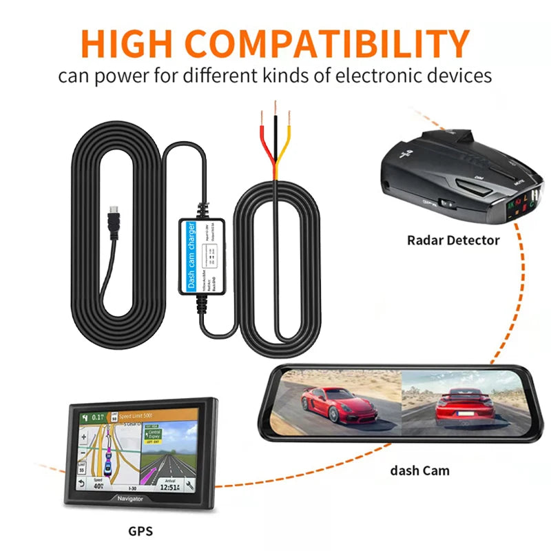 Dash Cam Hardwire Kit — 24H Parking Monitor | Mini, Micro & USB-C